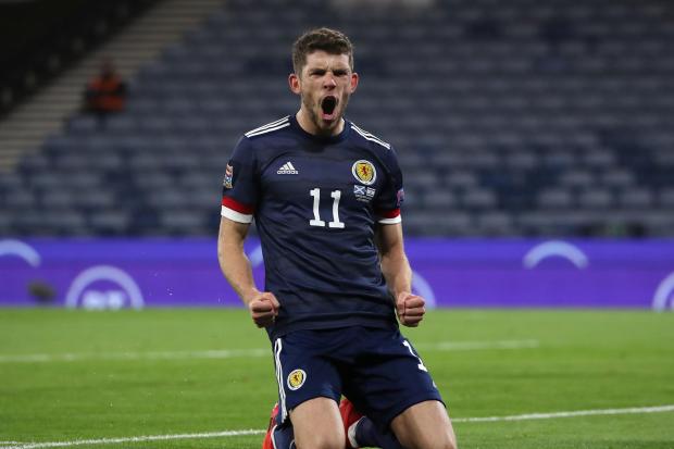Scotland's Ryan Christie celebrates scoring his side's first goal of the game from the penalty spot during the UEFA Nations League Group F match at Hampden Park, Glasgow. PA Photo. Picture date: Friday September 4, 2020. See PA story SOCCER