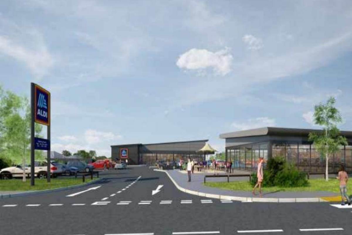 CGI of the proposed Aldi and coffee shop off Alder Road in Poole