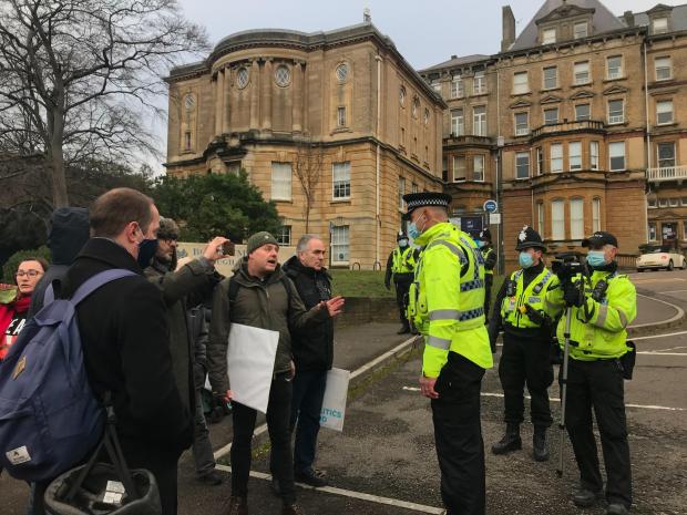 Bournemouth Echo: Protesters and police in Bournemouth on January 9 2021