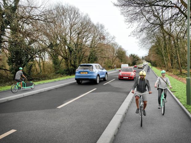 Bournemouth Echo: A CGI of the proposed segregated cycle lanes along Whitelegg Way in Bournemouth