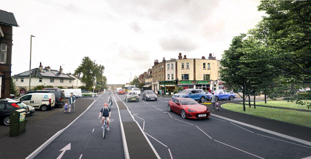 Bournemouth Echo: A CGI of the proposed segregated two-way cycle way on Wimborne Road in Poole