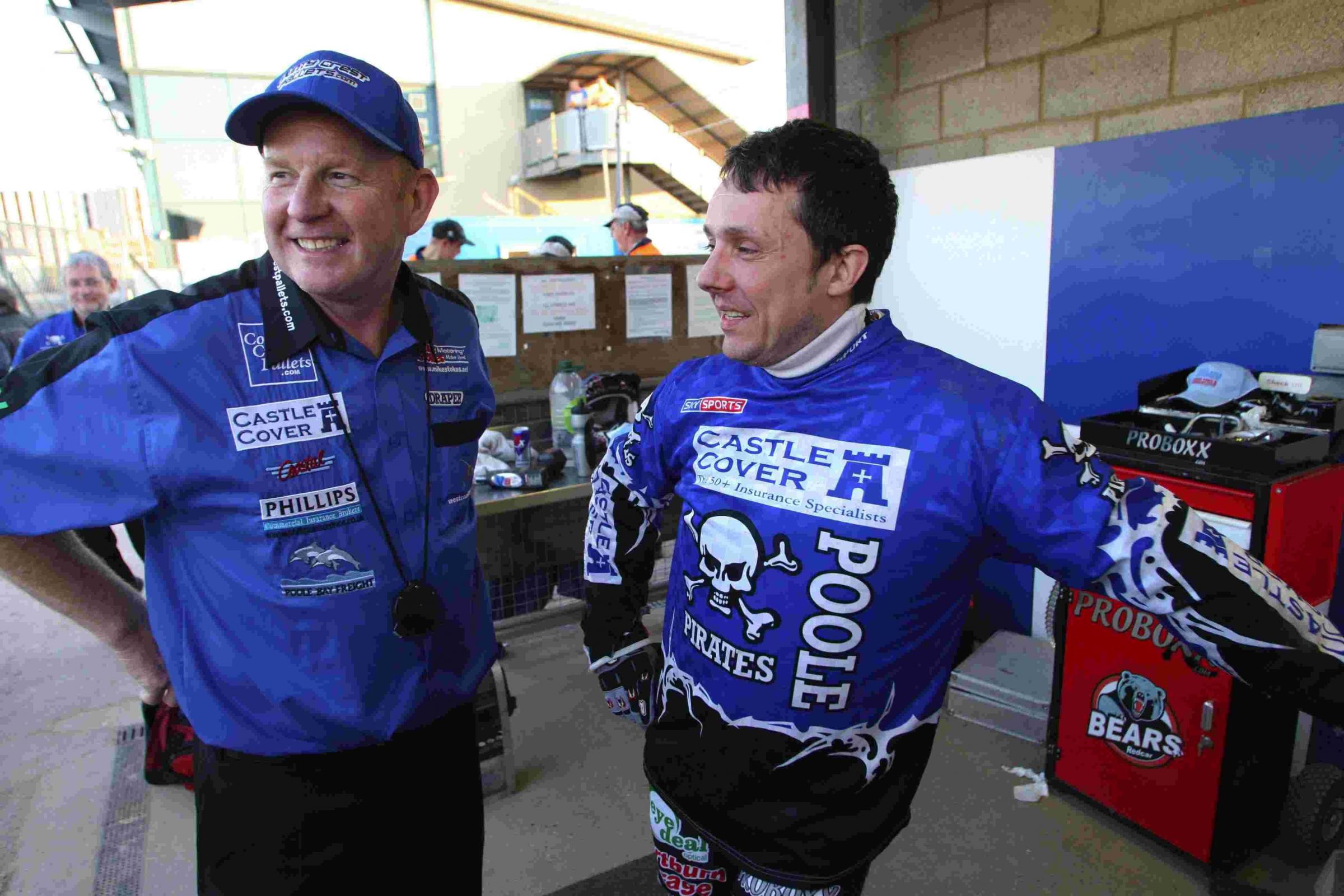 Picture by Richard Crease - 20/4/11 - PirRobbHave5 - words by sport - Speedway - Poole Pirates v Swindon Robbins - Gary Havelock and Neil Middleditch