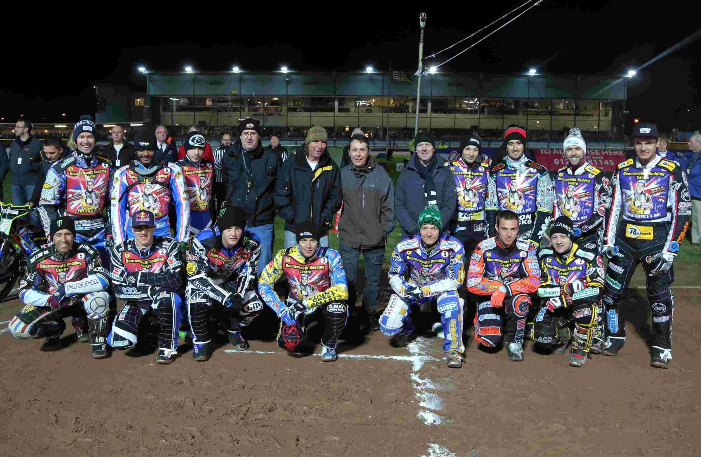 Picture by Richard Crease - 21/03/14 - RC210314sSpeedHave23 - sport - Speedway - Gary Havelocks farewell meeting at Poole stadium. Gary Havelock with the two teams of top riders that took part in the meeting