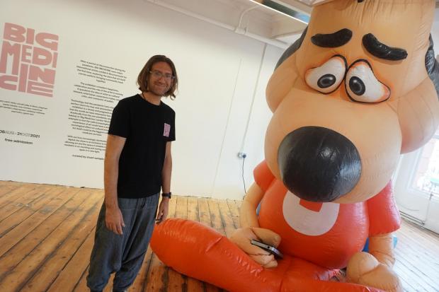 Bournemouth Echo: Stuart Semple with Chad Person’s inflatable sculpture Underdog