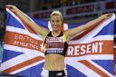 Melissa Courtney-Bryant celebrates winning the Women's 3000m during day two of the SPAR British Athletics Indoor Championships at Emirates Arena, Glasgow. PA Photo. Picture date: Sunday February 23, 2020. See PA story ATHLETICS Glasgow. Photo credit s