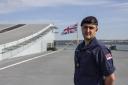 Pictured: Navy Storeman William Crossley on the Royal Navy’s newest aircraft carrier, HMS Prince of Wales