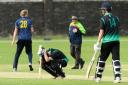Jacob Gordon, centre left, is dejected after losing his wicket late on against Devon 			             Pictures: GRAHAM HUNT PHOTOGRAPHY