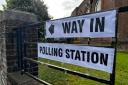 Polling station sign outside Charminster Library.