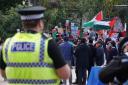 Pro Palestine protestors in Bournemouth Square on October 14, 2023.