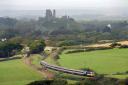 The final CrossCountry HST passes Corfe Castle, Tuesday 26 September 2023