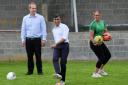 Prime Minister Rishi Sunak (centre) participates in a training session with members of Wantage Town Football Club alongside Conservative candidate for Didcot and Wantage David Johnston (left) (Jonathan Brady/PA)
