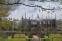 Parnham House, Beaminster, Dorset, UK. 15th April 2017.  A major fire has destroyed the historic Parnham House at Beaminster in Dorset.  An estimated 100 fire and rescue personnel were at the scene.  Picture Credit: Graham Hunt Photography..