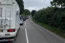 Queueing traffic heading towards Lulworth for Camp Bestival