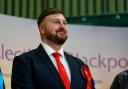 Labour candidate Chris Webb celebrated after winning the Blackpool South by-election (PA)