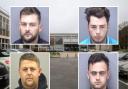 Criminal behaviour orders have been issued to four men at Poole Magistrates Court. Pictured inset clockwise from top left: John Burton, William Holmes, Levie Lee, Tommy Catanach