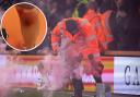 A Saints fan was hit by a smoke grenade during an away game and suffered burns to his leg. Picture: PA/Hampshire police