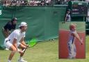 Toby Samuel playing at Wimbledon in the singles qualifiers. Toby when he was young.