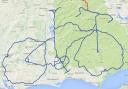 Cyclist uses GPS to draw a 212 mile giant bike around Bournemouth and the New Forest