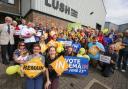 MEP Catherine Bearder visits Lush factory with the Lib Dem remain campaign battle bus