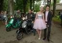 Pics by Samantha Cook Photography, 30th June 2017. .Year 11 Lytchett Minster School Prom.at  Athelhampton House and Gardens, Puddletown, Dorchester Dorset DT2 7LG. Pic: Kezia Rees arrives with the Wessex Roadrunners S.C/VCB Cog 340, and her date, Dillon