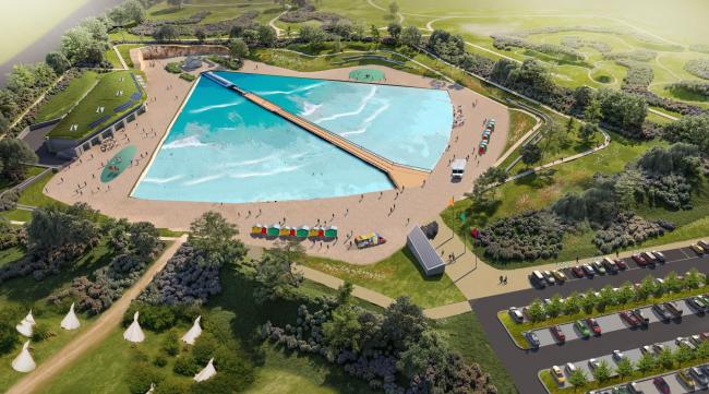 CGI of the plan for a surf lagoon at Brocks Pine next to Avon Heath Country Park off the A31 in Dorset. Picture: W H White
