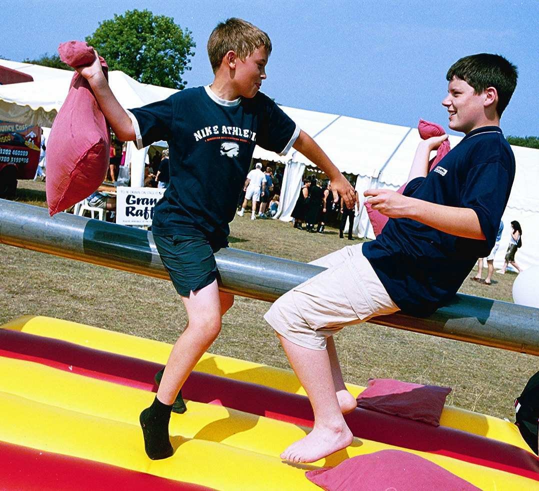 Studland Country Fair-Pic: having a good old pillow fight: James Gosling (11), and Daniel Gosling (13) from Sandbanks.