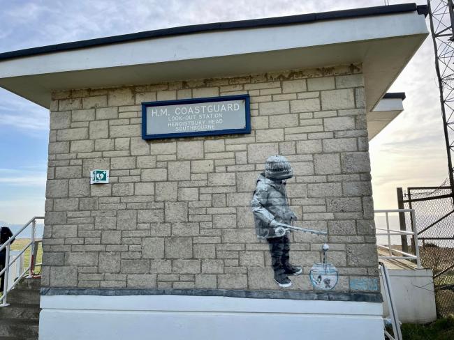 Hendog art piece on the side of NCI Hengistbury Head coastwatch station. Picture: Lyn Moreland