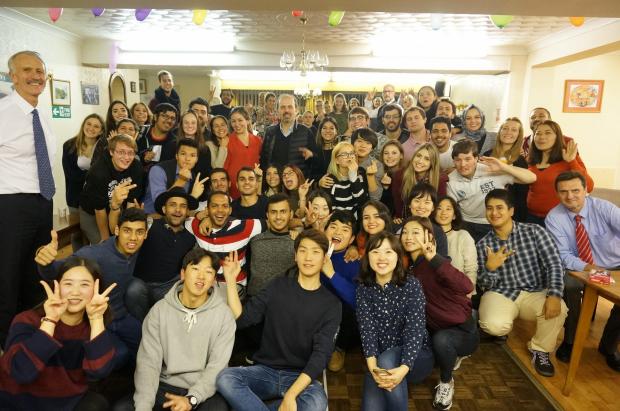Bournemouth Echo: Simon Freeman, left, at a party with Korean language students