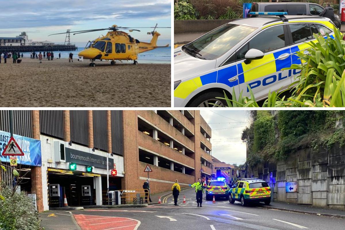 Air ambulance lands on beach as emergency services respond to town centre incident