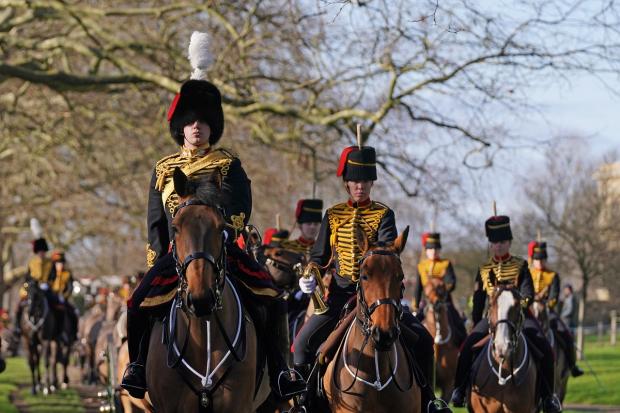 Bournemouth Echo: Members of the King's Troop, Royal Horse Artillery ahead of the gun salute in Green Park, central London, to mark the official start of the Platinum Jubilee. Picture: PA
