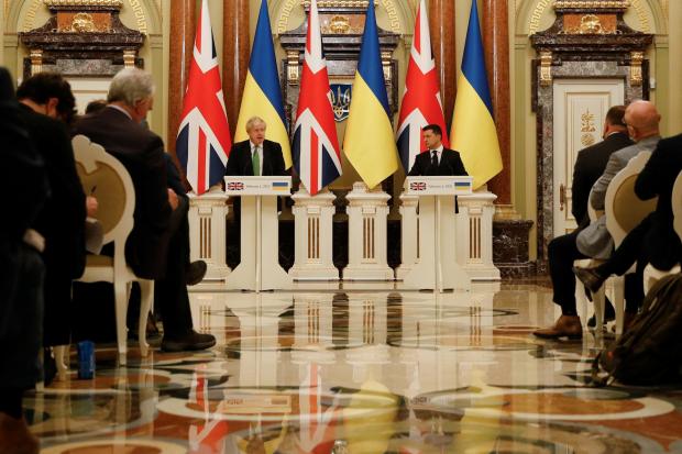 Bournemouth Echo: Prime Minister Boris Johnson in Kyiv, Ukraine attends a joint news conference after he held crisis talks with Ukrainian president Volodymyr Zelensky. Picture via PA taken on Tuesday February 1, 2022.