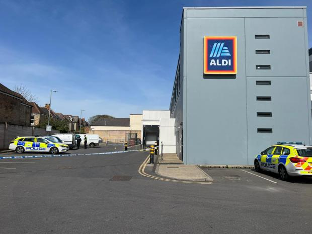 Bournemouth Echo: Police cordon at Aldi after the incident