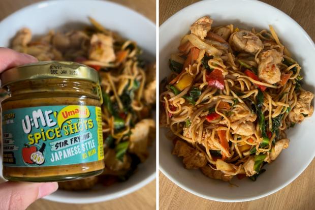 Bournemouth Echo: (left) U:ME Japanese Style Spice Shot and (right) chicken stir fry. (Katie Collier/Canva)