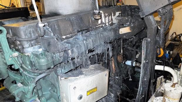 Bournemouth Echo: The engine after the fire in a photo by the MAIB.