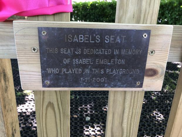 Bournemouth Echo: Bench memorial to Isabel Embleton at Heatherlands Primary School, Poole