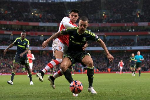 Bournemouth Echo: Fredericks battles with Alexis Sanchez whilst on loan with Middlesbrough