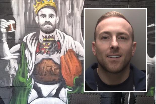 Ryan Palin, 29 and of Mereworth, Caldy in Wirral, pictured inset, and the mural at his home