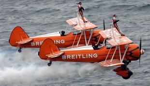Bournemouth Air Festival 2010.Pic by Sally Adams. Breitling wingwalkers.