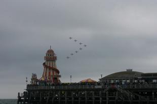 Bournemouth Air Festival 2010. Pic by Hattie Miles. Red Arrows and Bournemouth Pier.