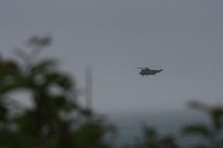 Bournemouth Air Festival 2010. Pic by Hattie Miles. Sea King helecopter in the grey, bleak sky.