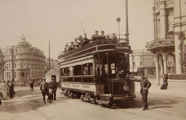 Bournemouth Echo: Photo from Yellow Buses' Facebook page, used with permission. The first electric tramcar service in Bournemouth, which opened on July 23 1902. Pictured at Lansdowne.