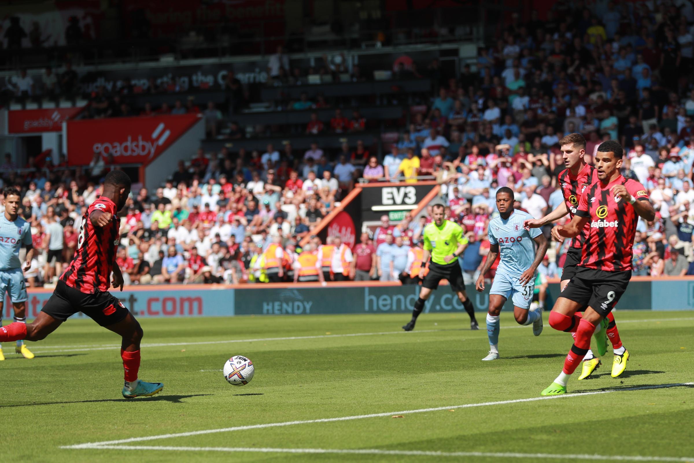 AFC Bournemouth v Aston Villa in first game of the new Premier League season at Vitality Stadium. Jefferson Lerma goal. .Picture by Richard Crease.