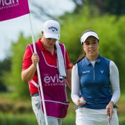 26/07/2019. Ladies European Tour 2019. The Evian Championship, Evian Royal Resort, Evian Les Bains, France. 25-28  July 2019. Georgia Hall of England thanks the gallery after a birdie on the 15th hole during the first round. Credit: Tristan Jones