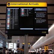 A passenger information board at Heathrow Terminal 2 international arrivals, during England's third national lockdown to curb the spread of coronavirus.