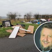 Fly-tipping near Moor Crichel in East Dorset in March 2021 and, inset Cllr Mark Anderson. Main picture from East Dorset Police