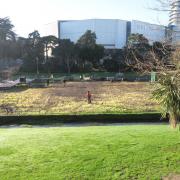 Damaged grass in Lower Gardens following the SKATE ice rink and Winter Wonderland