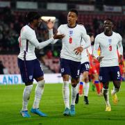 England U21's Jacob Ramsey celebrates scoring their second goal during the UEFA European U21 Championship Qualifying match at the Vitality Stadium, Bournemouth. Picture date: Friday March 25, 2022.
