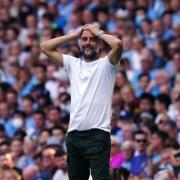 Manchester City manager Pep Guardiola reacts on the touchline during the Premier League match at the Etihad Stadium, Manchester. Picture: PA Images