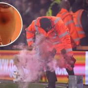 A Saints fan was hit by a smoke grenade during an away game and suffered burns to his leg. Picture: PA/Hampshire police