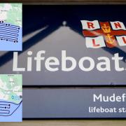Mudeford lifeboat station. Maps showing tracking of lifeboat in search.